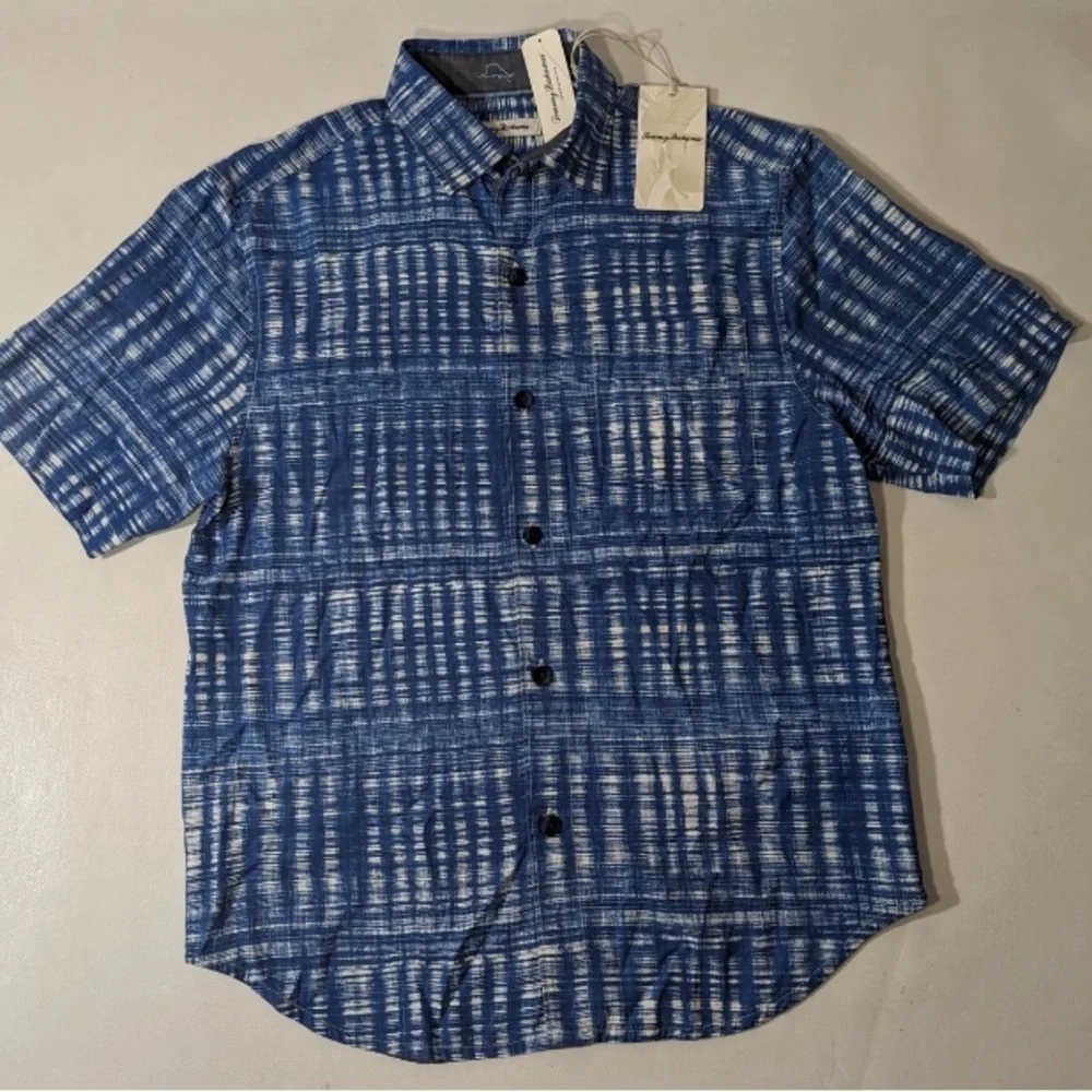 NEW- Size S Tommy Bahama Daybreak Batik Silk Camp Button Shirt ST325844 Navy